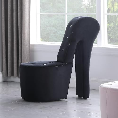 Best Master Furniture High Heel Velvet Shoe Chair with Crystal Studs, Black
