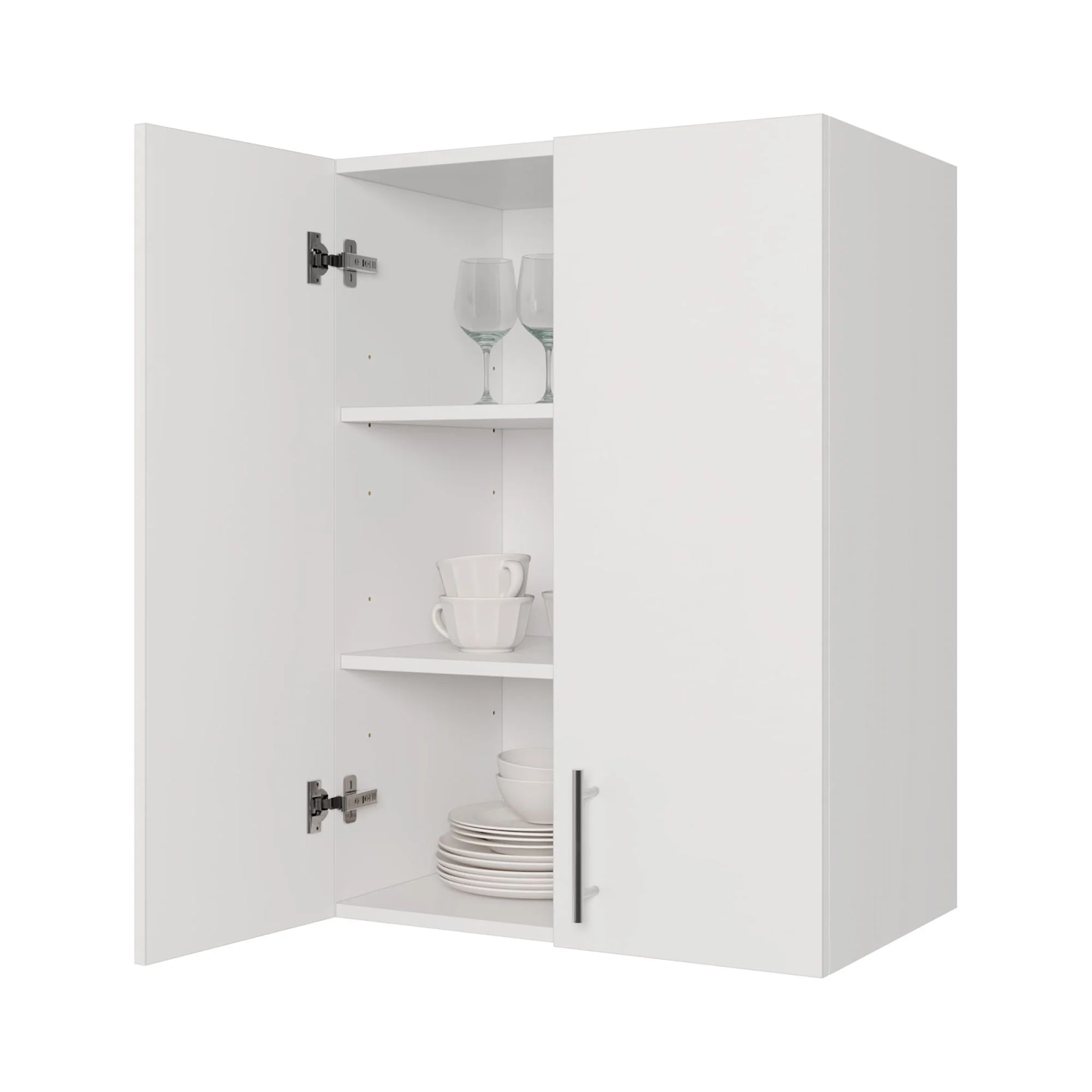 JPND Wall Mounted Wooden Storage Cabinet, 24" W x 33" H x 16" D White Kitchen Storage Cabinet with 2 Soft Doors and Adjustable Shelves