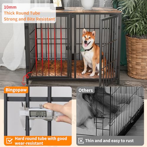 Heavy Duty Dog Crate Furniture: 84inch Wooden Dog Crates End Table Kennel with Three Doors and Removable Tray - Extra Large Puppy Indoor Training Playpen House Decorative Side Table Cage Rustic Brown