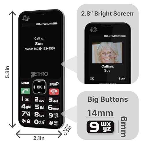 Jethro SC490 4G Unlocked Large Button Cell Phone for Seniors + Unlimited Talk & Text, 4GB of High-Speed Data | 6-Month Plan