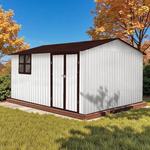 10' x 8' Large Outdoor Storage Shed, Sturdy Metal Building w/Windows & Lockable Doors for Garden, Backyard, Poolside and Lawn, Grey