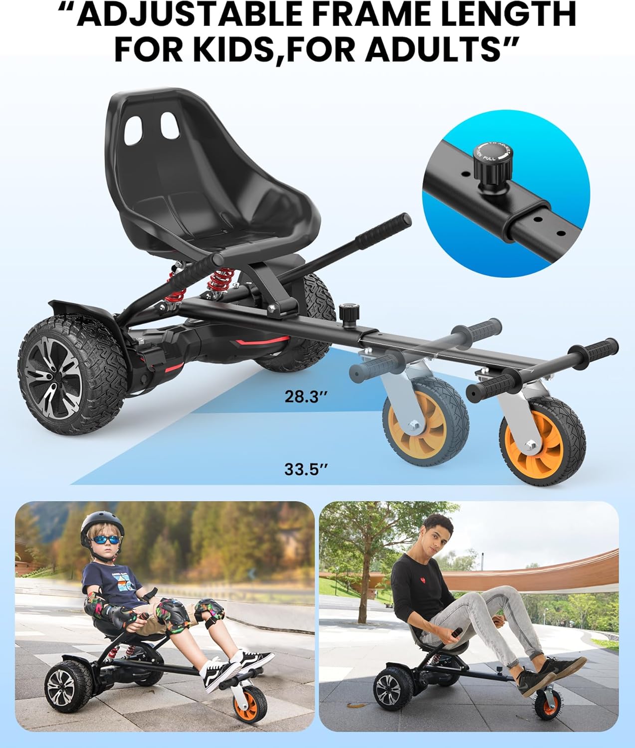 Gyroor Hoverboard Go Kart Attachment for 6.5" 8" 10" Wheels & Gotrax Edge 6.5" LED Hoverboard Self Balancing Scooters