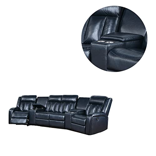 Poundex Leatherette Power Sectional with Cup Holders, Grey