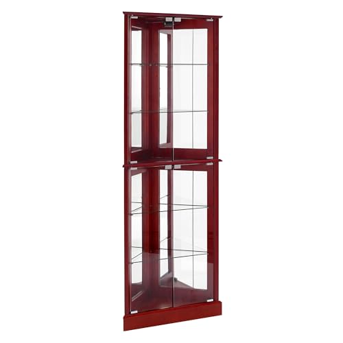 Knocbel Classic 72" Tall Corner 6-Shelf Curio Cabinet with Tempered Glass Doors and Adjustable Storage Shelves, Free Standing Display Showcase Bookshelf for Living Room Bedroom Home Office (Cherry)