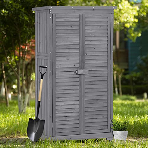 Outdoor Storage Cabinet, Garden Wood Tool Shed, Outside Wooden Shed Closet with Shelves and Latch for Yard, Patio, Deck and Porch for Yard Patio Deck (Natural)