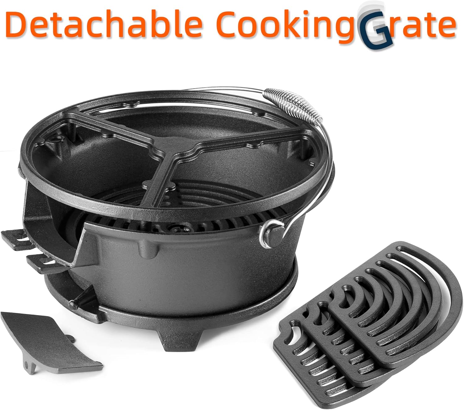 IronMaster R36 Pre-Seasoned Cast Iron Hibachi Grill, Portable Charcoal Grill for Outdoor Camping, BBQ Cooking Surface 13"