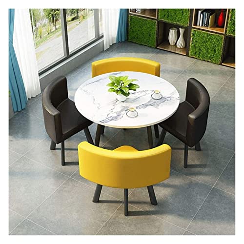 Small Apartment Dining Table W/Chair - Save Space Coffee Tables and Chairs 4 Casual Restaurants European Simplicity 4 Person PU Leather Chair 80cm Round Table Bedroom Dessert Shop ( Color : White Blue
