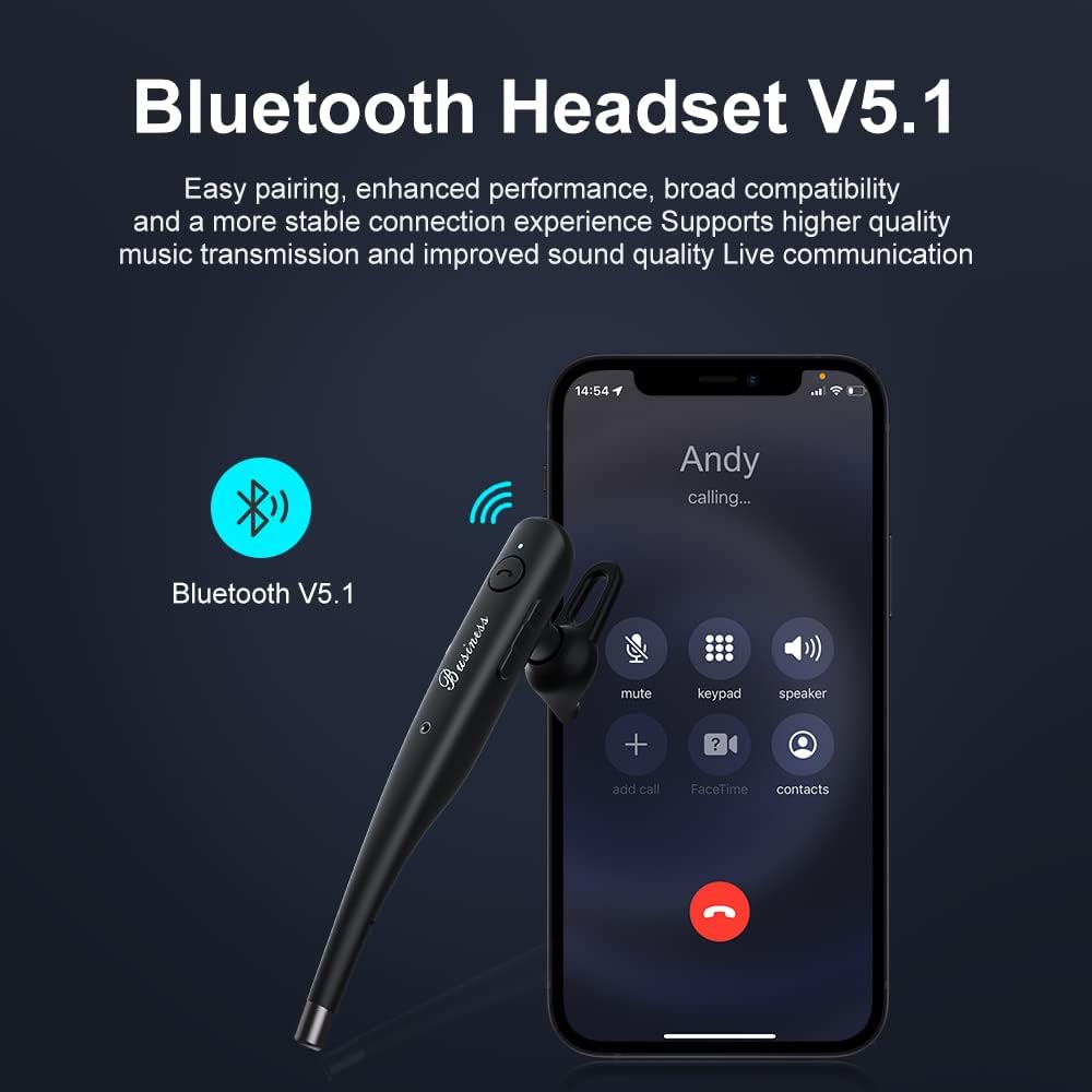 Bluetooth Headset V5.1 with Mic Bluetooth Headset Built-in Active Noise Cancelling Dual Microphone Wireless Headset, Truck Driver Bluetooth Headset Suitable for All Kinds of Smartphones,