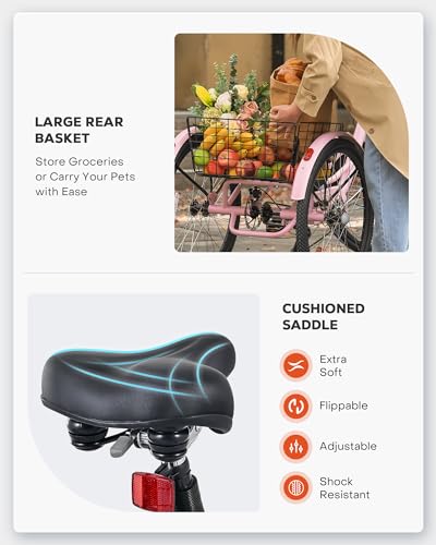 Viribus Electric Tricycle for Adults, 24 & 26 inch Electric Trike 350W(Peak 700W) with 468Wh Removable Battery, 3 Wheel Electric Bikes for Seniors, Motorized Adult Tricycle 7 Speed 330 lb. E Trike