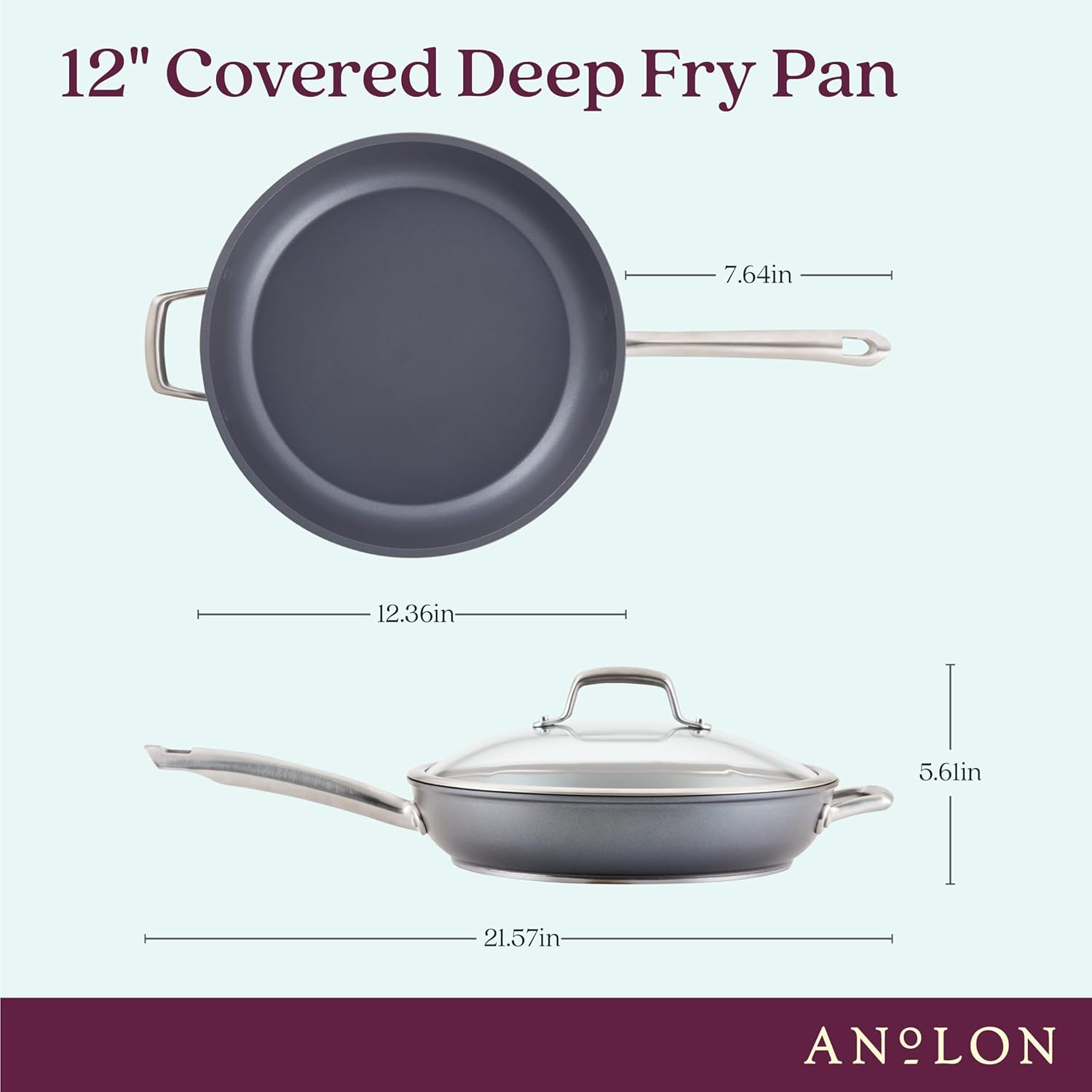 Anolon Accolade Forged Hard Anodized Cookware Pots and Pans Set, 12 Piece - Moonstone Gray & Accolade Forged Hard Anodized Deep Frying Pan/Skillet with Helper Handle and Lid,12 Inch - Moonstone Gray