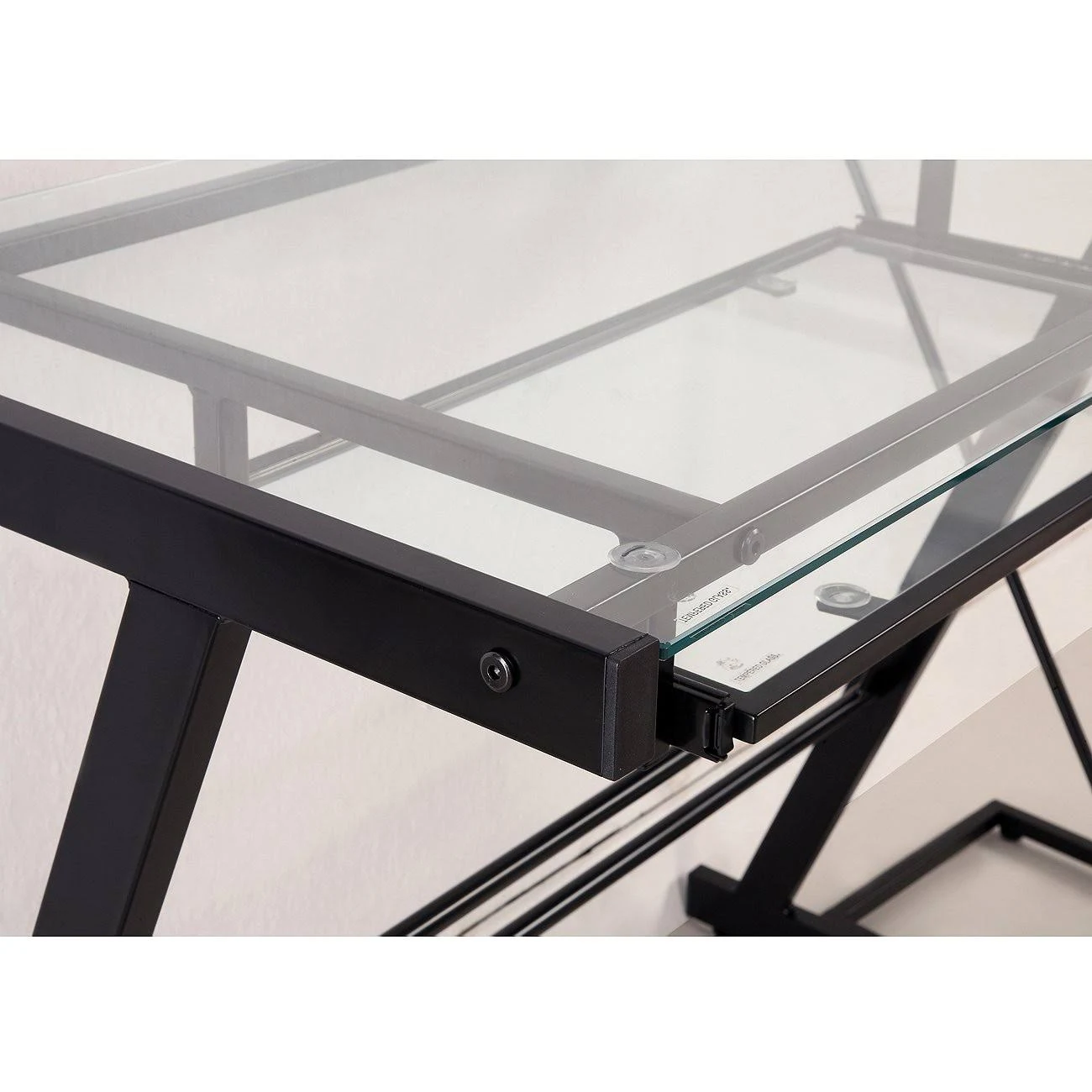 Glass L Shaped Computer Desk with Keyboard Tray Black - Saracina Home