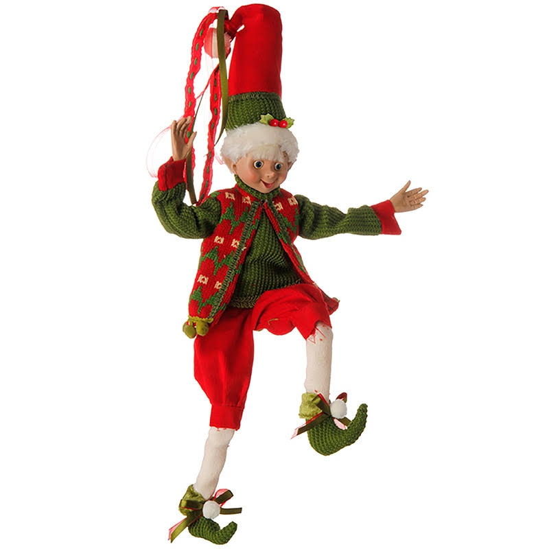 Raz Imports 16x22 Red and Green Holly Posable Elf Set