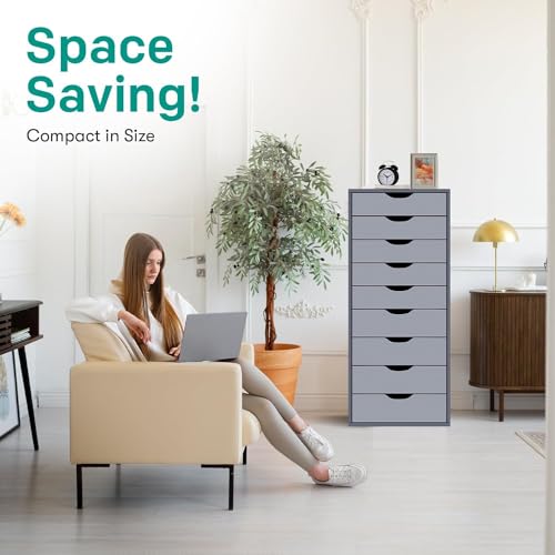 Naomi Home 9 Drawer Chest, Wood Storage Dresser Cabinet without Wheels, Large Craft Storage Organizer Makeup Drawer Unit for Closet, Bedroom, Office File Cabinet 200 lbs Total Capacity Black