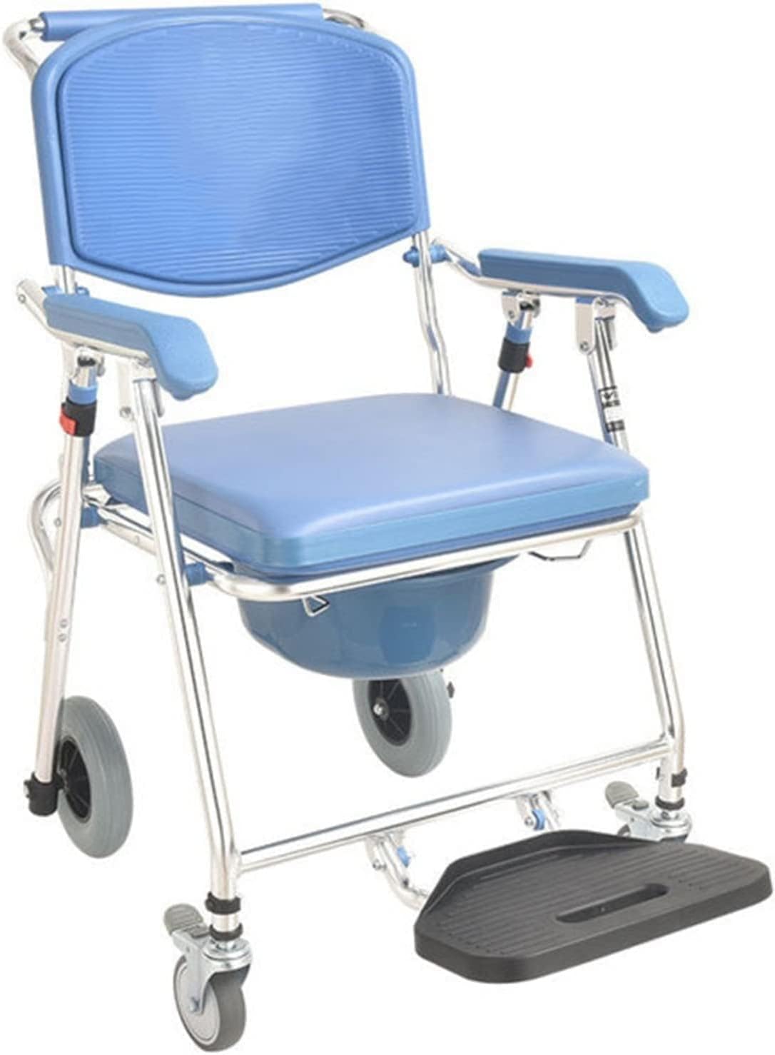 MaGiLL Toilet Wheelchair - Aluminium Shower Commode Chair with Detachable Bucket - for Elderly Seniors Disabled Pregnancy Comfort - Bedside Commode with Wheels - Wheelchair with Toilet Seat A (A)