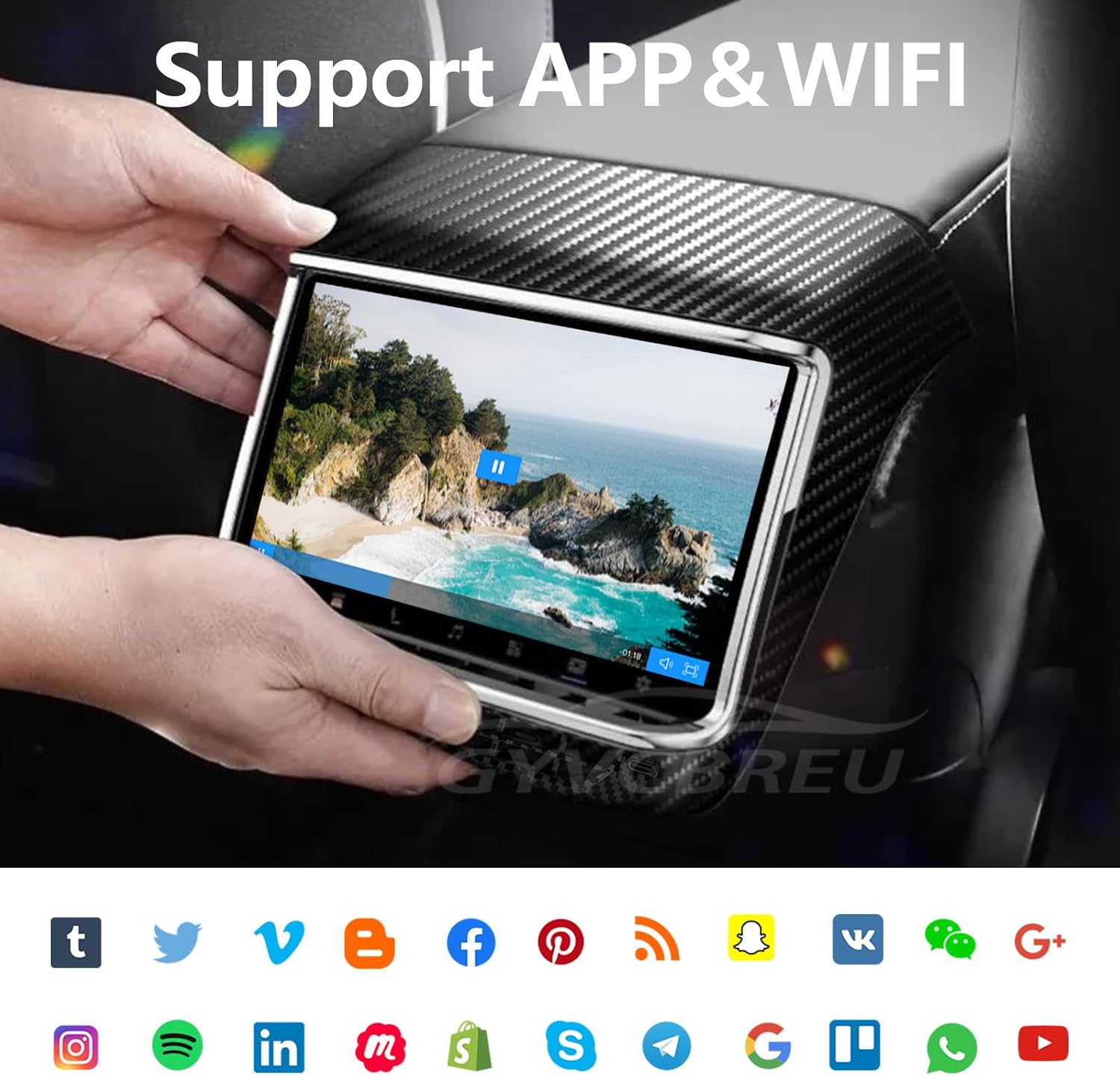 Rear Display Screen for Tesla Model 3&Y 2017-2023 Entertainment Display 7.2 inch IPS Touchscreen with Air Conditioning Control Seat Heating Carplay Android Auto