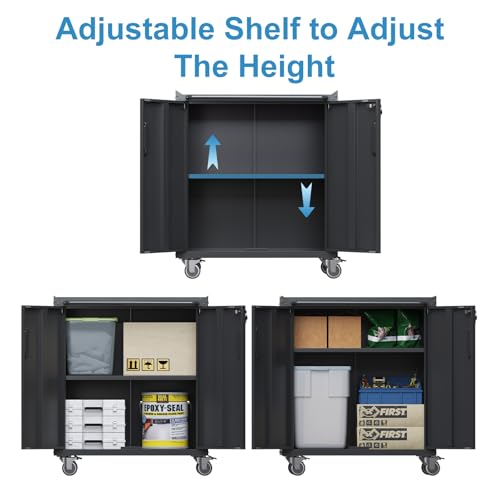 Garage Storage Cabinet Wall Cabinet with 2 Doors,Lockable Tool Cabinets Wall Mounted with Adjustale Shelves,Heavy Duty Steel Hanging Cabinets for Warehouse Kitchen Laundry,Assembly Required
