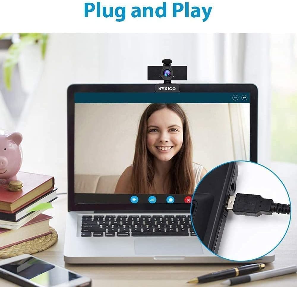 NexiGo N60 1080P Web Camera, HD Webcam with Microphone, Software Control & Privacy Cover, USB Computer Camera, 110-degree FOV, Plug and Play, for Zoom/Skype/Teams, Conferencing and Video Calling Pack of 2
