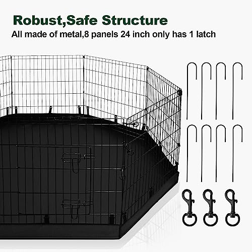 PJYuCien Dog Playpen - Metal Foldable Dog Exercise Pen, Pet Fence Puppy Crate Kennel Indoor Outdoor with 8 Panels 24”H & Top Cover and Bottom Pad for Small Medium Pets
