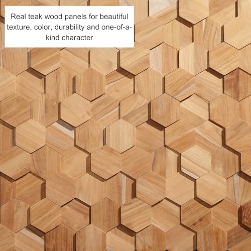 Teak UltraWood Hexagon Wall Panels in Natural - 3D Hexagonal Wall Covering for Feature Walls - Modern Peel-and-Stick Wallpaper Alternative - Easy DIY Installation - 25-Pack
