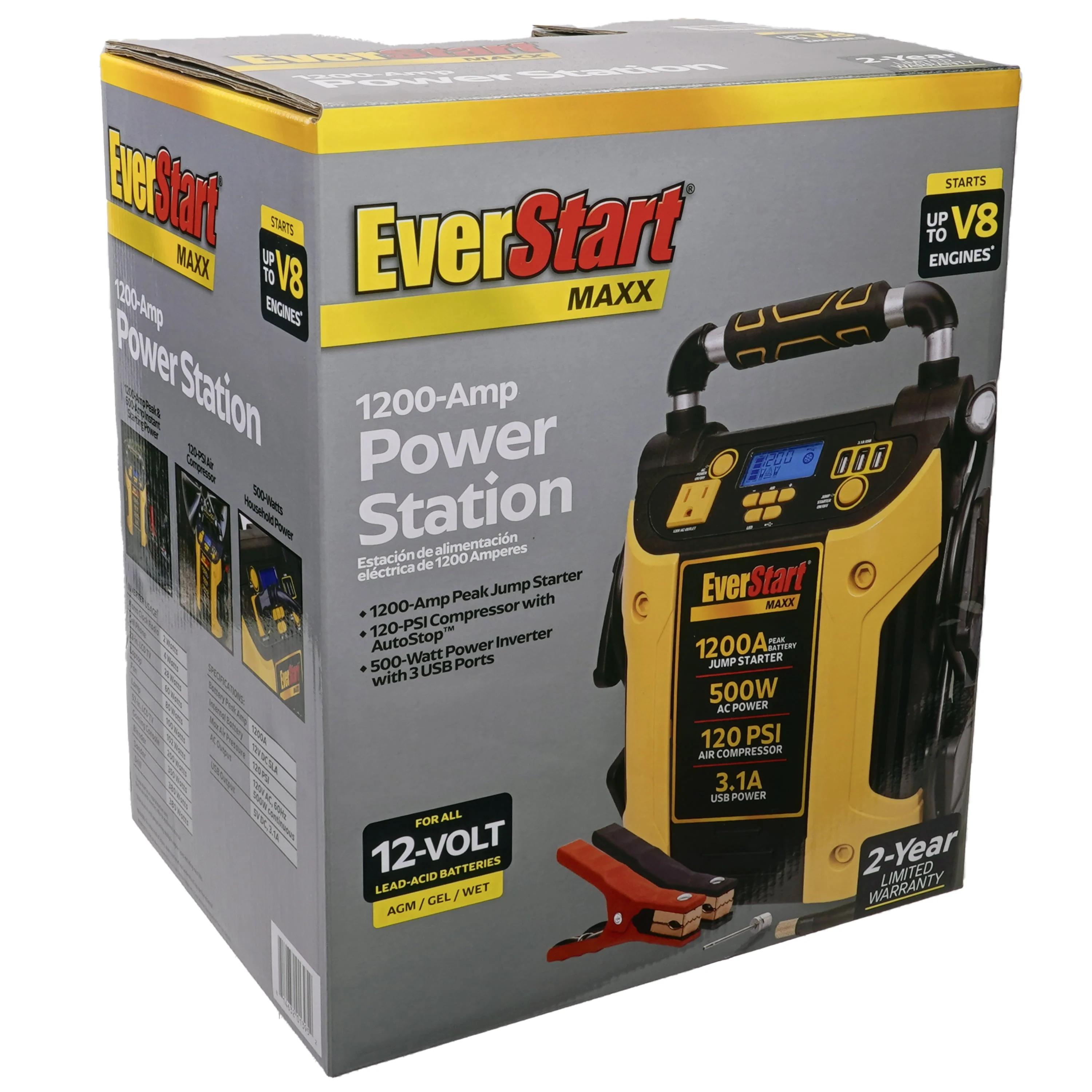 EverStart Maxx J5CPDE 1200 Peak Amps Jump Starter, Power Station, 500W Inverter, 120 PSI Compressor