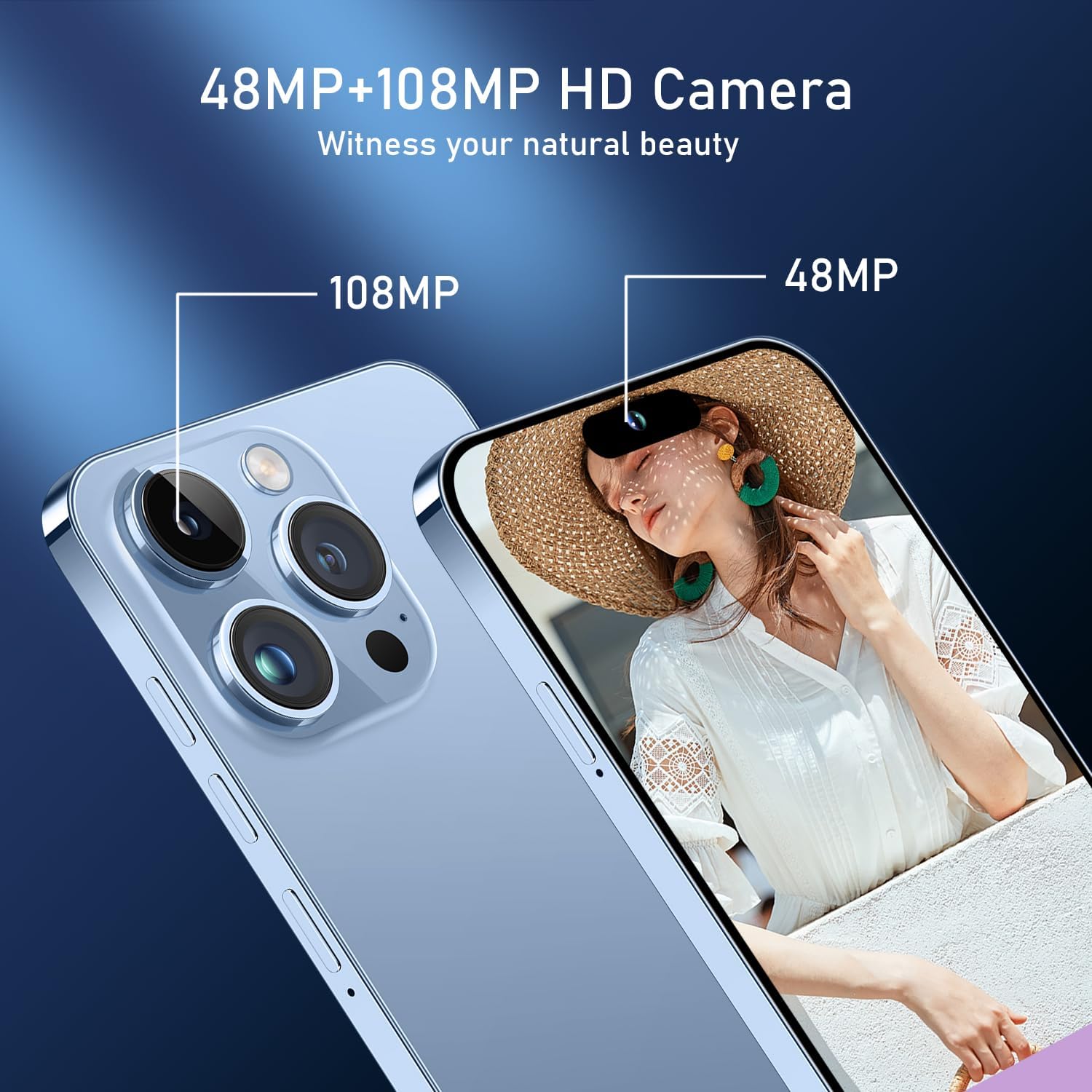 A15 PROMAX Smartphone, 6+256GB Unlocked Phone, Android 13.0, 48+108MP Zoom Camera, Long Battery Life 6800mAh, Dual SIM, 6.7“ HD Screen,5G Phone (LAN)