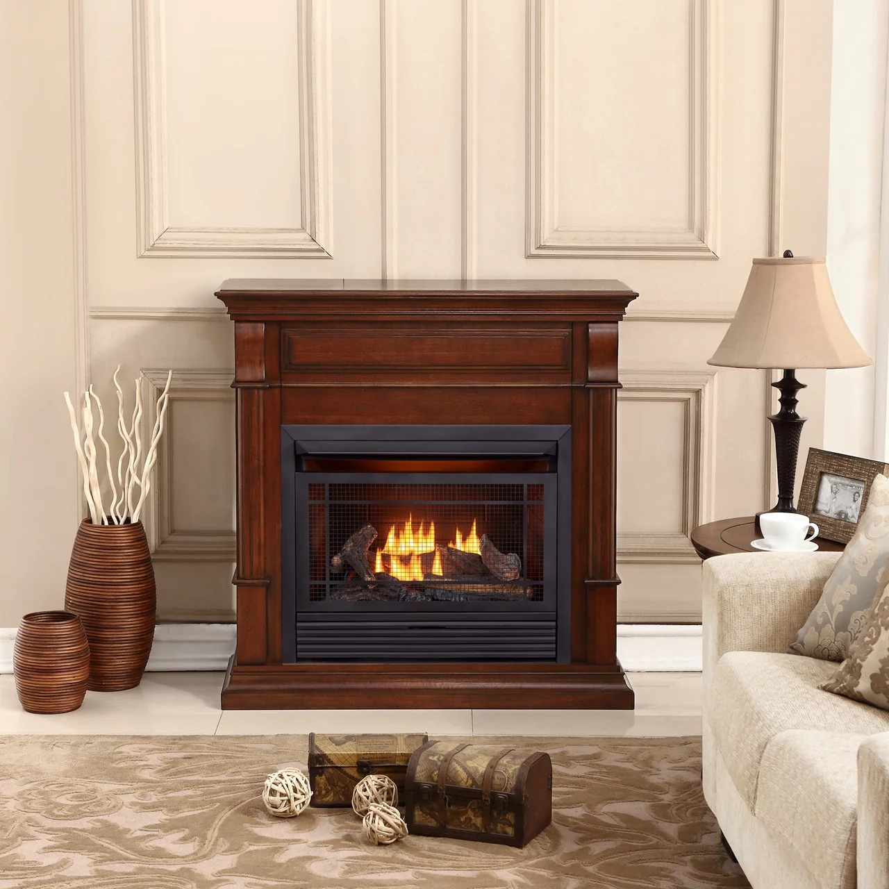 Duluth Forge Dual Fuel Ventless Gas Fireplace - 26,000 BTU, Remote Control, Auburn Cherry Finish