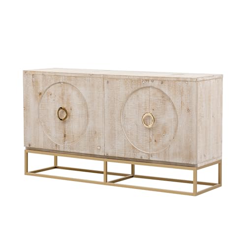 Modern Sideboard Buffet Cabinet with Shelves & 4 Doors, Large Storage Cabinet Coffee Bar Wine Bar Cabinet Wood Buffet Console Table for Entryway, Living Room, Study, Kitchen, Dining Room,Beige