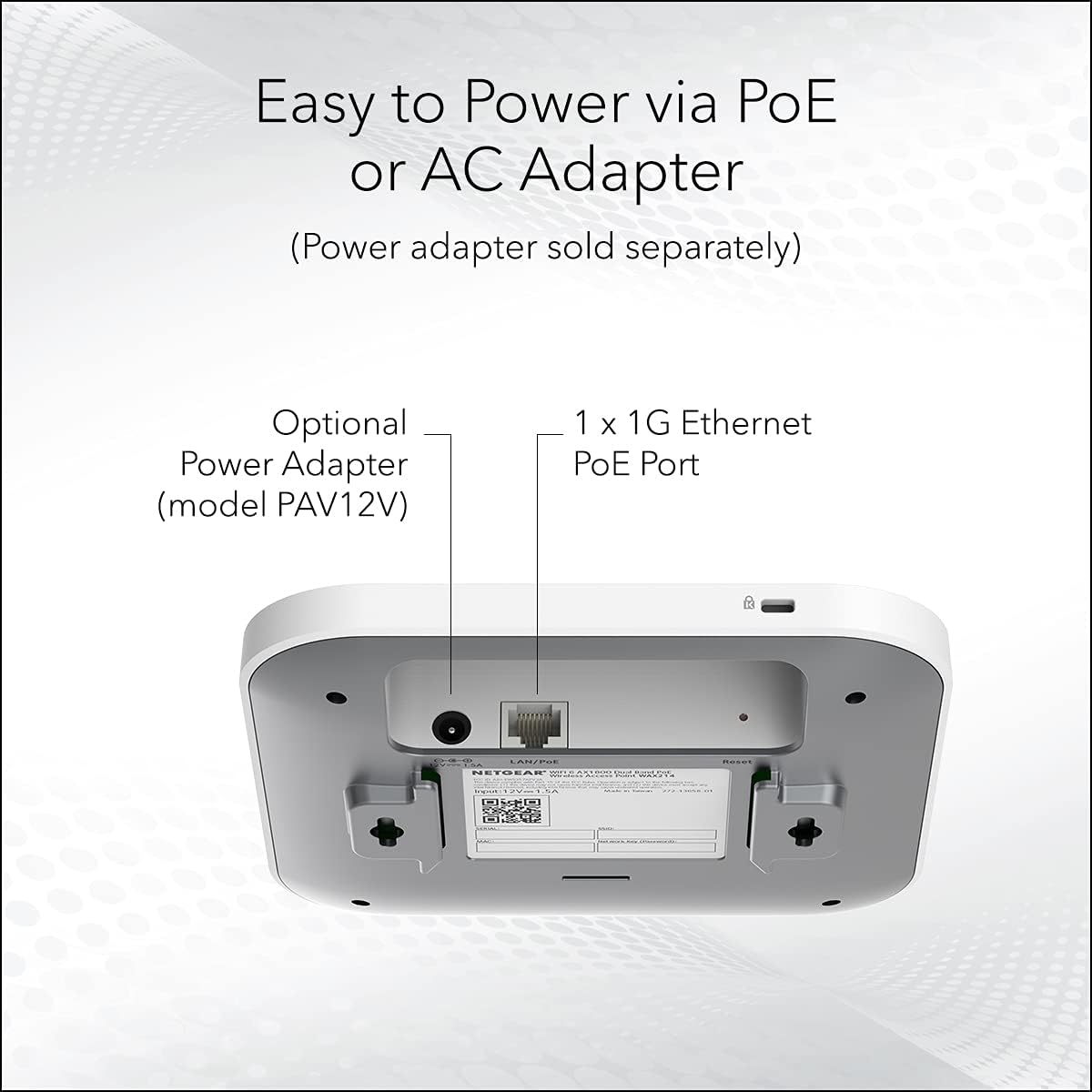 NETGEAR Wireless Access Point (WAX214) - WiFi 6 Dual-Band AX1800 Speed | 1 x 1G Ethernet PoE Port | Up to 128 Devices | 802.11ax | WPA3 Security | MU-MIMO | Power Adapter Not Included