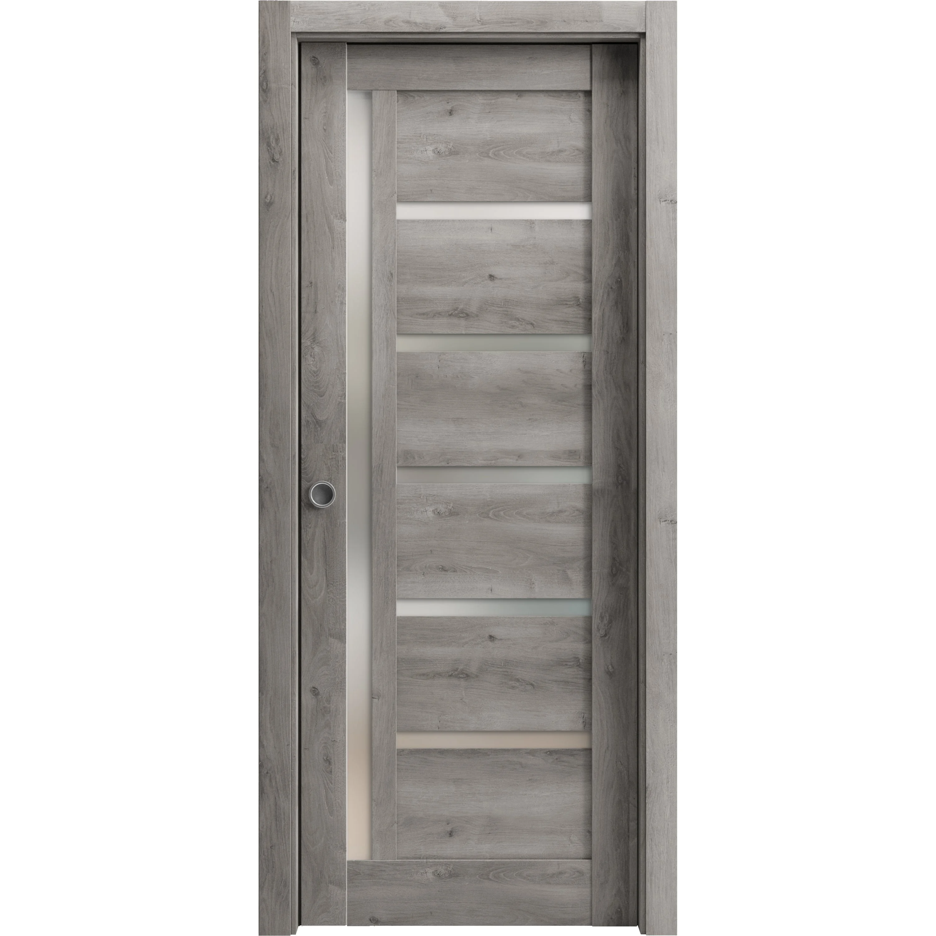 Sliding French Pocket Door 32 x 80 inches | Quadro 4088 Nebraska Grey with Frosted Glass | Kit Trims Rail Hardware | Solid Wood Interior Bedroom Sturdy Doors