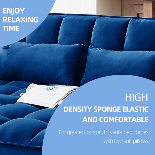 3-In-1 Sleeper Sofa,Velvet Pull Out Sofa Bed，55.1-Inch Futon Convertible Loveseat Sleeper， Love Seat with Adjustable Back, Sleeper Chair with Storage Bag & Pillow, for Living Room, Bedroom (A-Black)