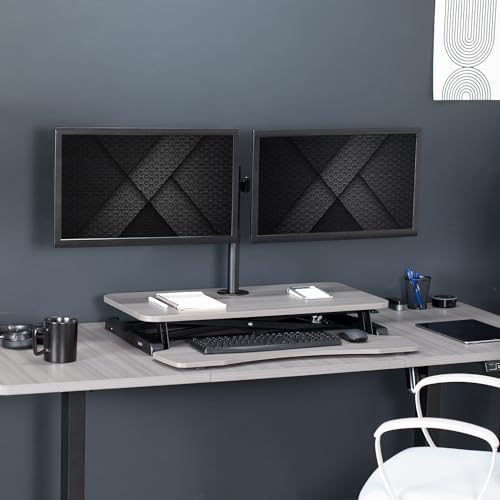 VIVO Height Adjustable 32 inch Standing Desk Converter with Dual 13 to 30 inch Monitor Stand, Sit Stand Monitor Mount and Desk Riser, White, DESK-V000K-M2W