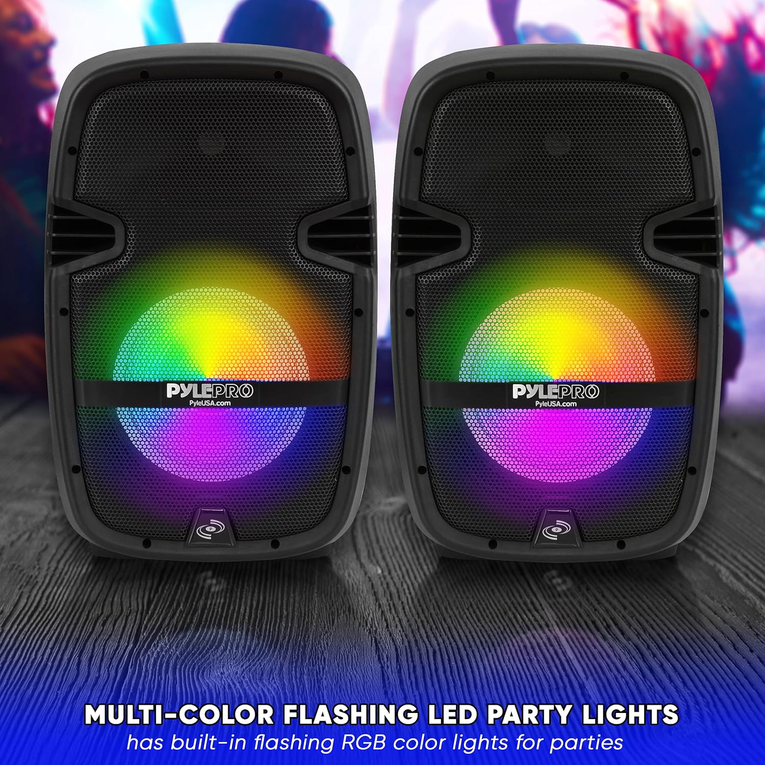 PA Speaker DJ Mixer Bundle - Portable Wireless Bluetooth Sound System w/ USB SD XLR 1/4 RCA Inputs, LED Lights - Dual Speaker, Mixer, Microphone, Stand, Cable - Home/Outdoor- Pyle PPHP210AMX,Black
