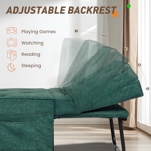 Sleeper Chair, Sofa Bed Couched for Living Room, 4 in 1 Convertible Ottoman Bed Sleeper with Adjustable Backrest and Pillow - Light Blue 36" W