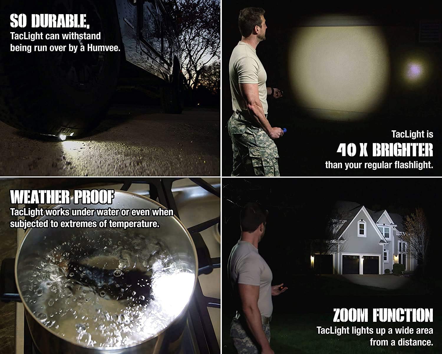Taclight Flashlight by Bell+Howell High Lumens LED Tactical Flashlight 5 Modes & Zoom Function 40X Brighter Water Proof Handheld FlashLight For Emergency Camping Accessories As Seen On TV Set of 3