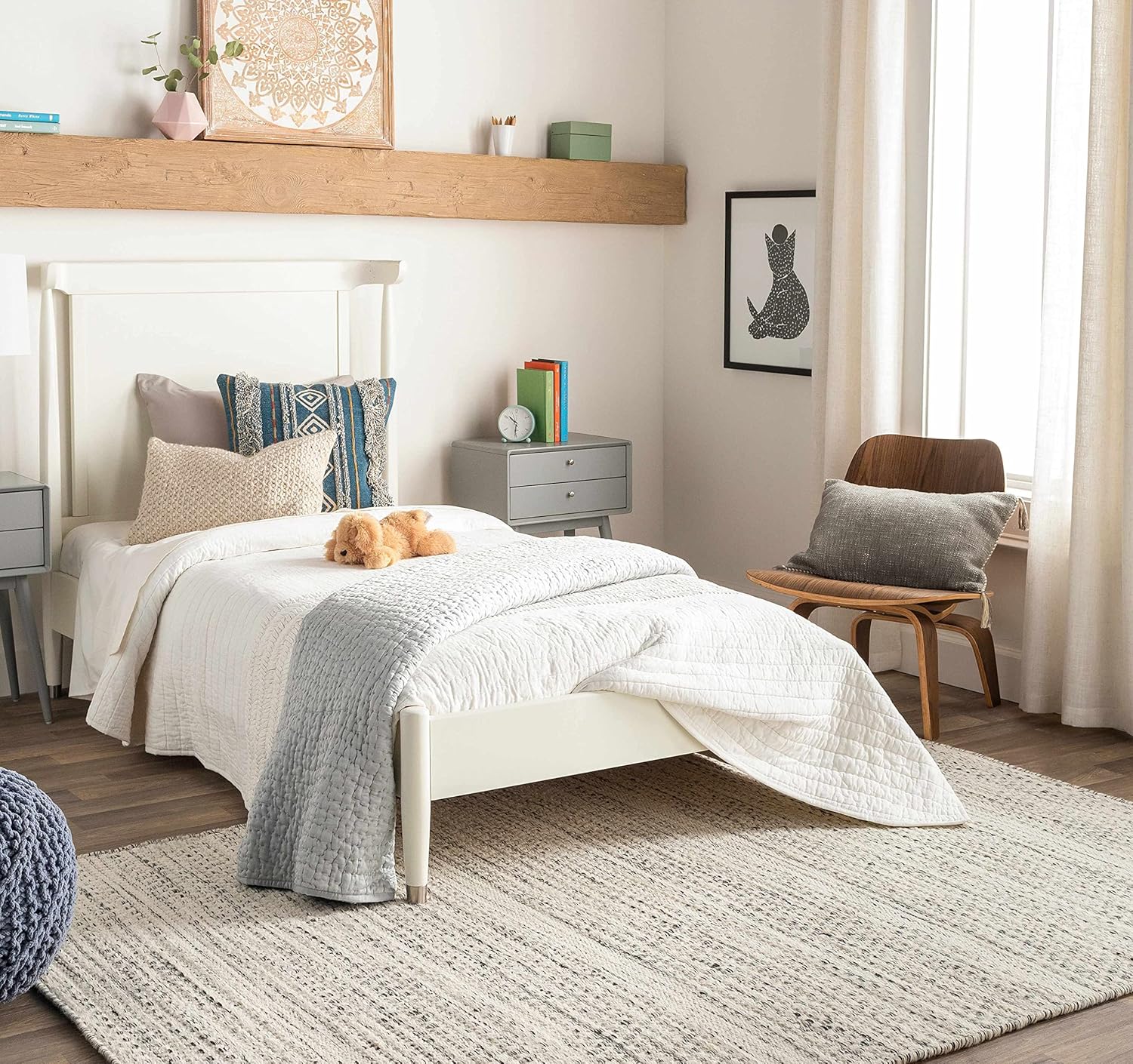 Hauteloom Williford Natural Fiber Contemporary Living Room Bedroom Large Area Rug - Moroccan Farmhouse -100% Wool - Handmade Handwoven Carpet - Bohemian No Pile - Black, Cream, Beige - 8'10" x 12'