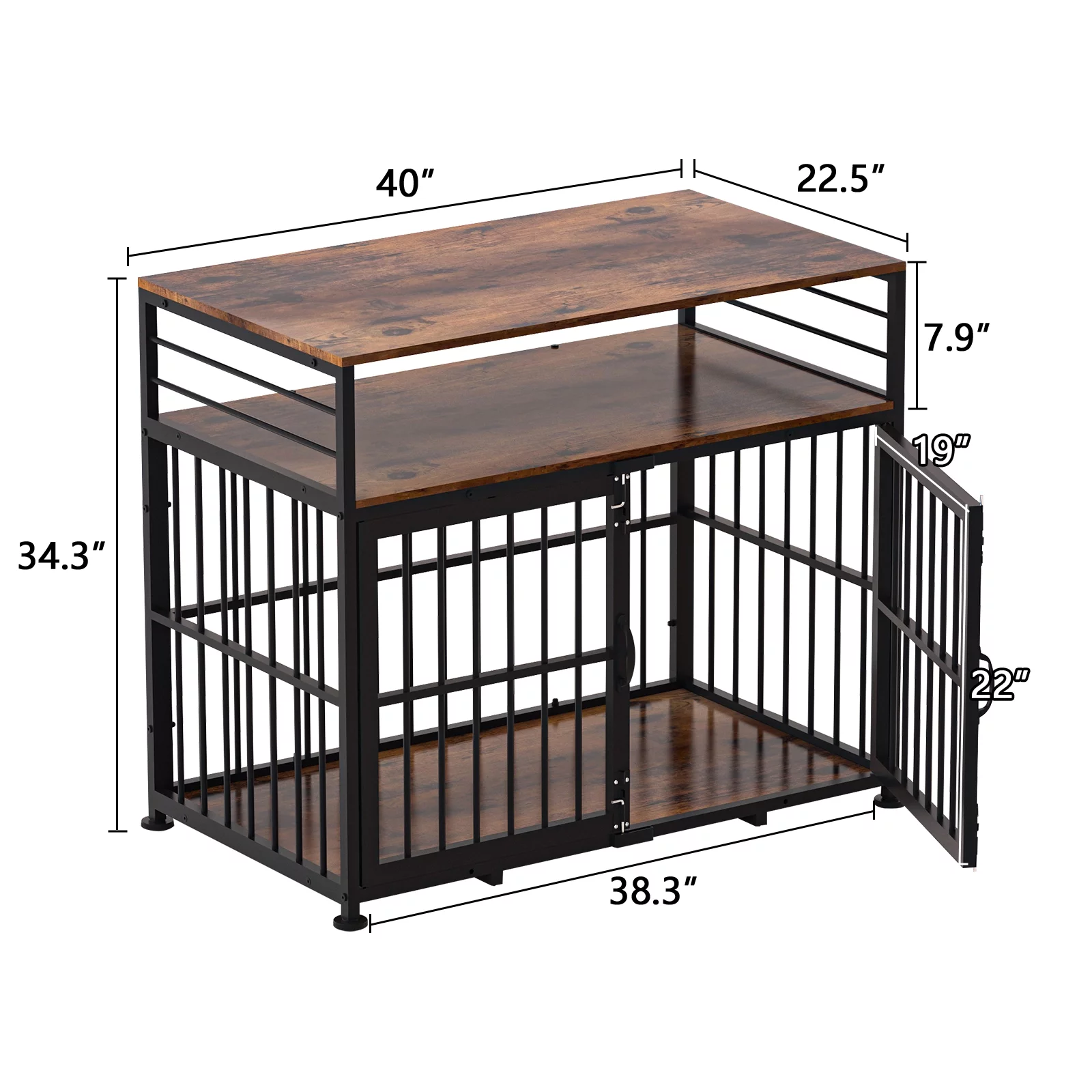 NBTiger Dog Crate Furniture with Storage Shelf, Wooden Puppy Kennel for Small Medium Large Dogs, 40" Decorative Pet Cage House End Table Indoor, Brown