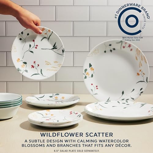 Corelle Vitrelle 18-Piece Dinnerware Sets, Service for 6, Triple Layer Chip Resistant Glass Plates & Bowls, Portofino & Wildflower