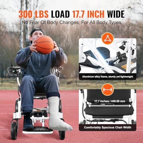 VEVOR Electric Wheelchair for Adults Seniors, 300 lbs Weight Capacity, 17.7 in Width Lightweight Foldable Motorized Power Wheelchairs, 20Ah battery All Terrain Aluminum Alloy Chair