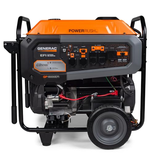 Generac 8,000-Watt Gas-Powered Portable Generator - Electric Start with COsense - PowerRush Advanced Technology - Reliable Power for Emergencies, Recreation, Home - 49 State Compliant - Orange/Black