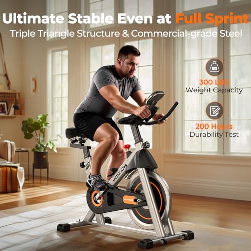YOSUDA Exercise Bike, Brake Pad Stationary Bike for Home with Exclusive App, Magnetic Indoor Cycling Bike with 300 lb Weight Capacity, Low Noise, Tablet Holder and Fitness Courses for Weight Loss