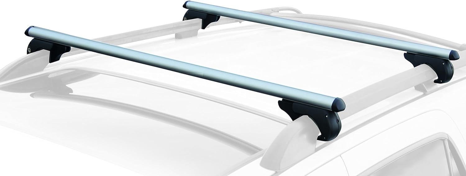 CargoLoc 2-Piece 52" Aluminum Roof Top Cross Bar Set – Fits Maximum 46” Span Across Existing Raised Side Rails with Gap – Features Keyed Locking Mechanism, Silver Pack of 2
