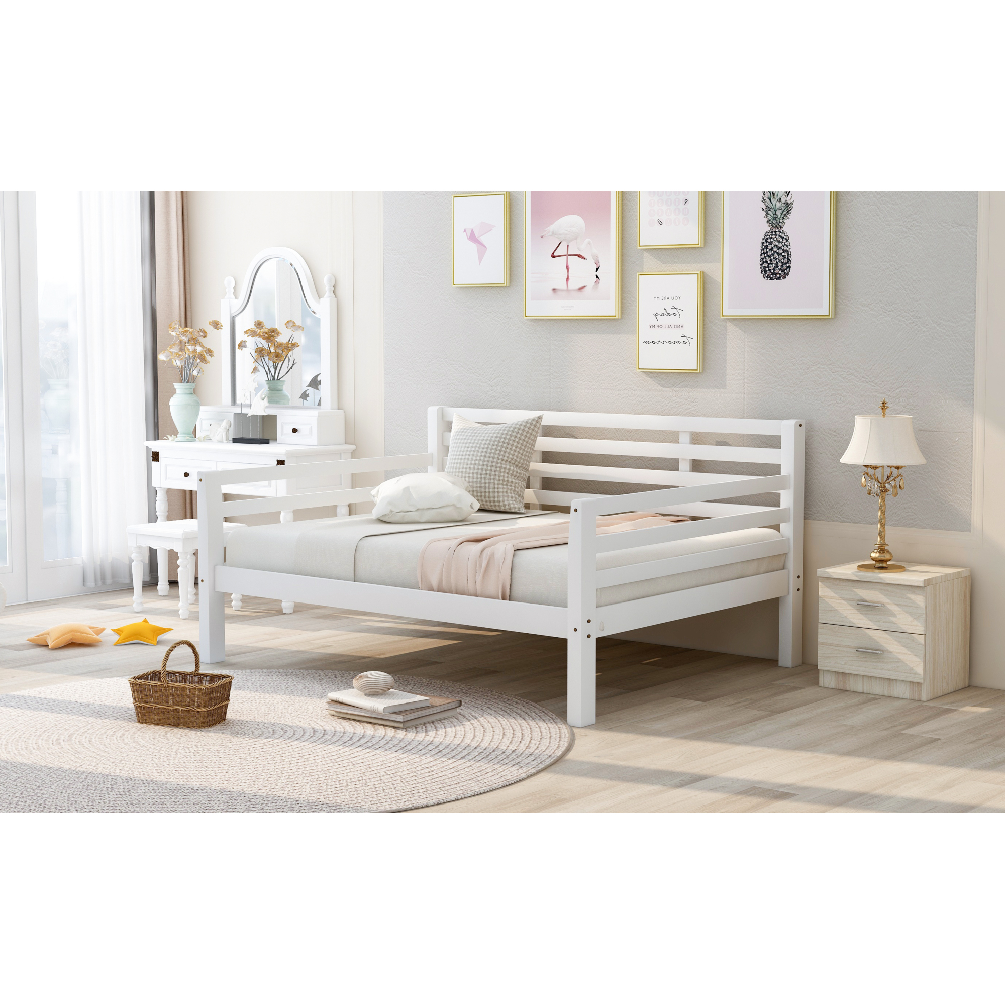 Dawn Whisper Wooden Full Size Daybed with Clean Lines, White