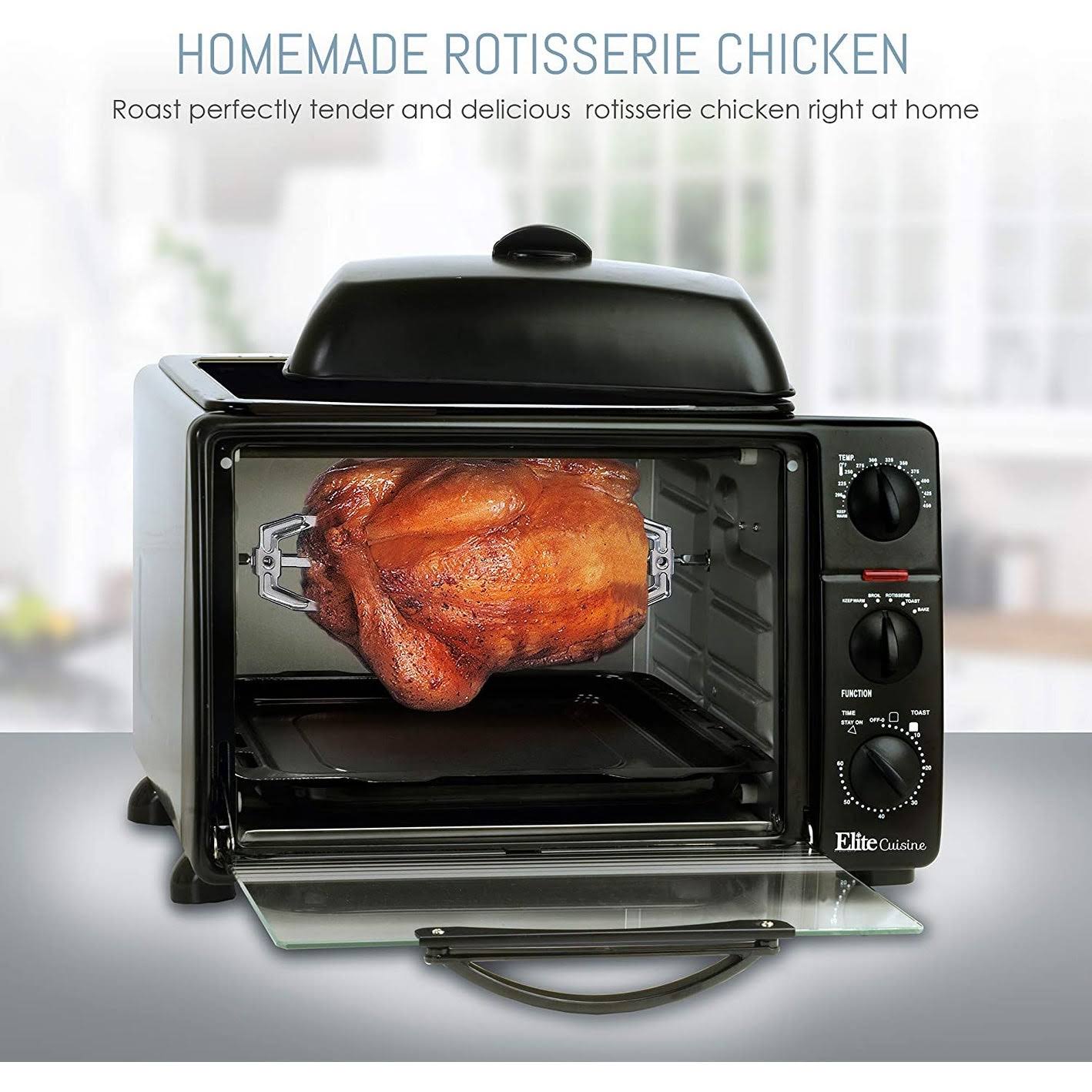 Elite Countertop Toaster Oven with Top Grill u0026 Griddle Rotisserie, Black