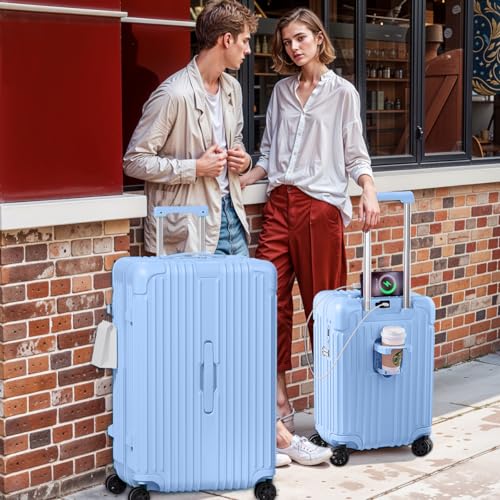 Krute Luggage Sets 2 Piece Suitcase PC+ABS Hardside Double Spinner Wheels TSA Lock Carry On Luggage 20+28 Inch (LightBlue)