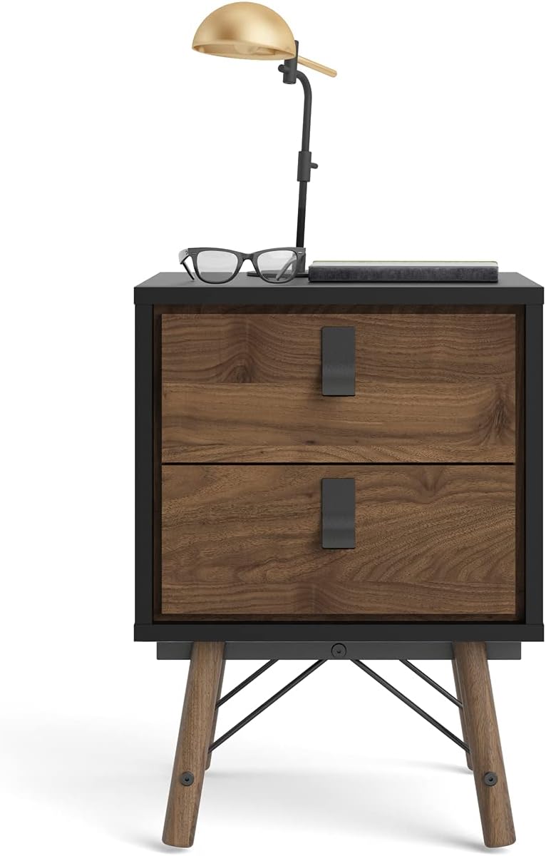 Tvilum, Black Matte and Walnut Ry 2 Drawer Nightstand