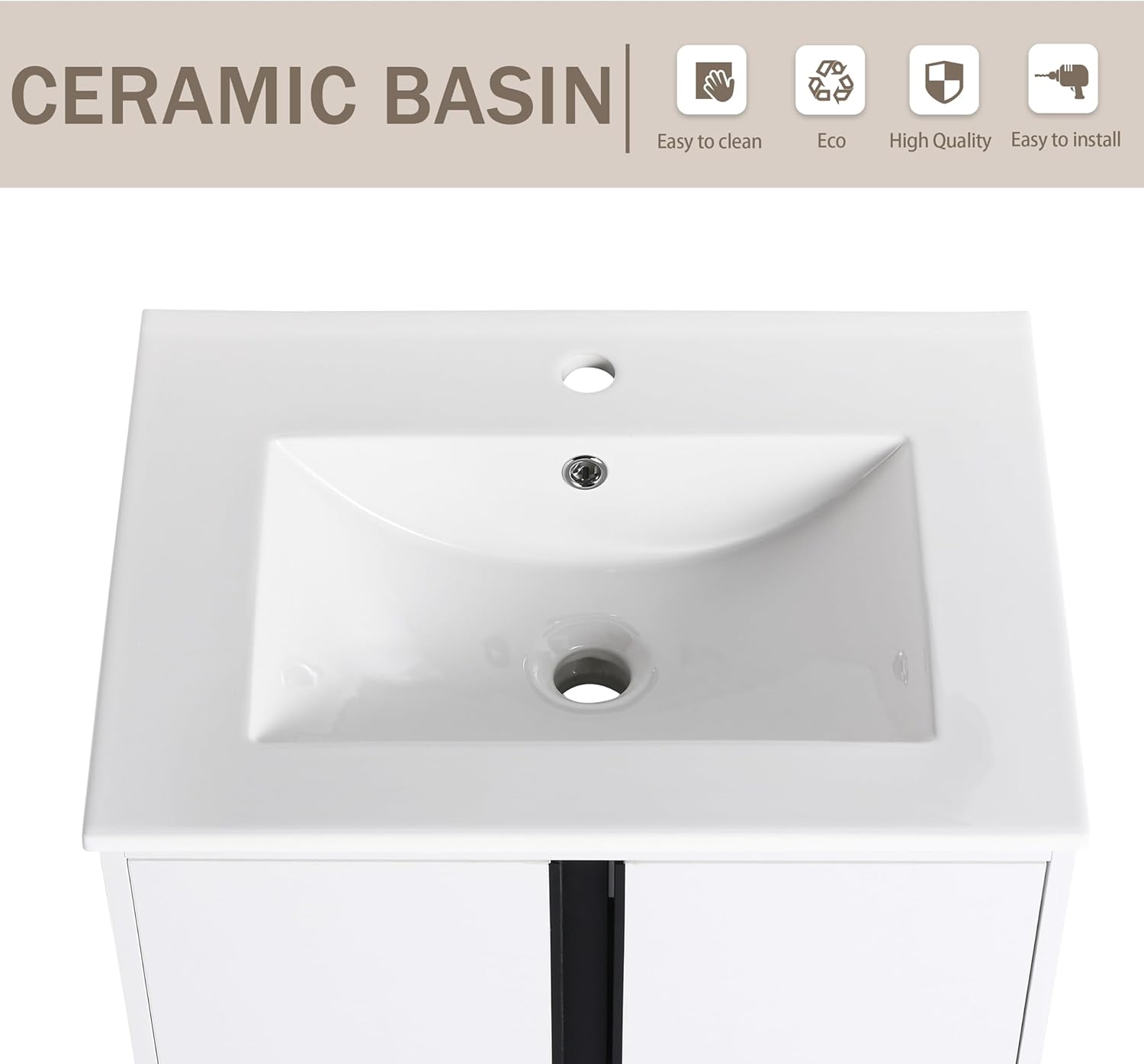 24" Bathroom Vanity with Ceramic Sink, 24 Inch Freestanding Bathroom Vanity, Single Sink Bathroom Vanity Combo, Mordern Bathroom Vanity with 2 Doors, White Floor Standing Cabinet Set