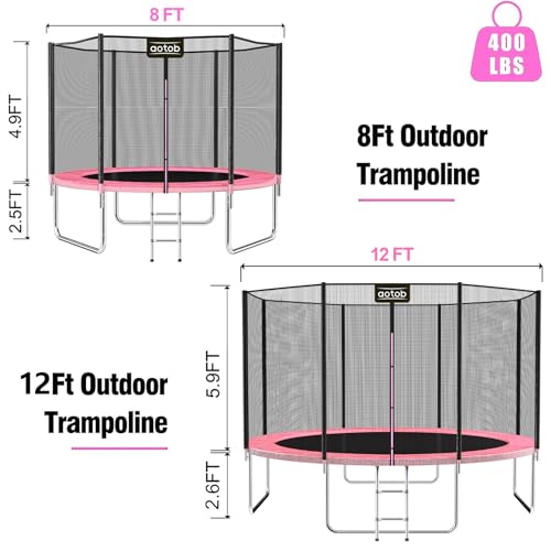 AOTOB 8FT 10FT 12FT 14 FT 15FT Trampoline with Safety Enclosure Net，Outdoor Trampoline with Basketball Hoop, Heavy Duty Jumping Mat and Spring Cover Padding for Kids and Adults, Storage Bag and Ladder