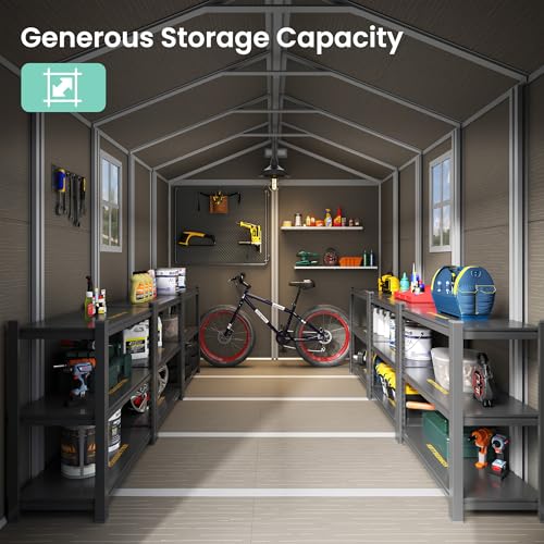 UDPATIO Outdoor Resin Storage Shed 6x4.5 FT, Plastic Garden Shed for Bike, Garbage Can, Tool, Outside Sheds with Lockable Door for Backyard, Patio, Lawn, Grey & White