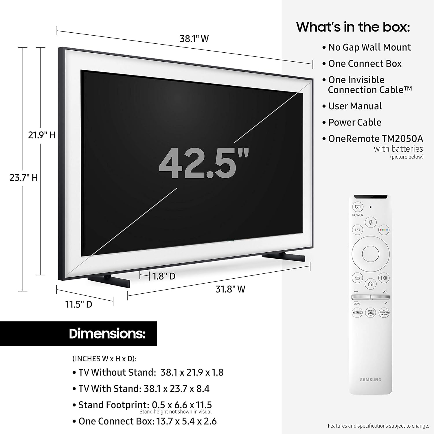 Samsung QN43LS03TA 43" The Frame QLED Smart 4K Ultra High Definition TV (2020) (Renewed)