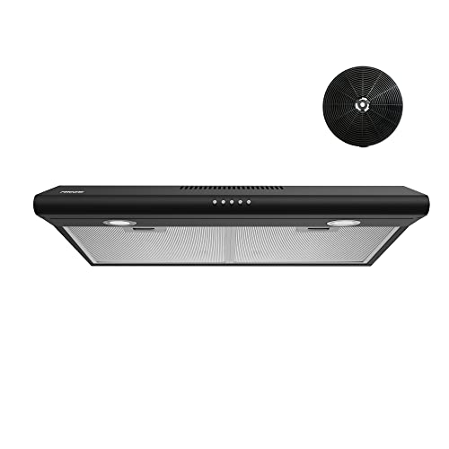 FIREGAS 30 inch Range Hood Under Cabinet, Ducted/Ductless Convertible Stainless Steel Kitchen Range Hood with Rocker Button Control, 2 Speed Exhaust Fan, 300 CFM Aluminum Filter Included